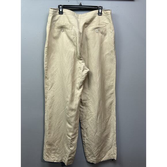 Bachrach Beige Khaki Linen Pants 34 Drawstring Relaxed Casual Resort Flat - Picture 2 of 7